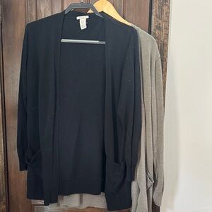 Bundle 2 XL Matty M Open-Front Cardigan with Pockets black and grey/green